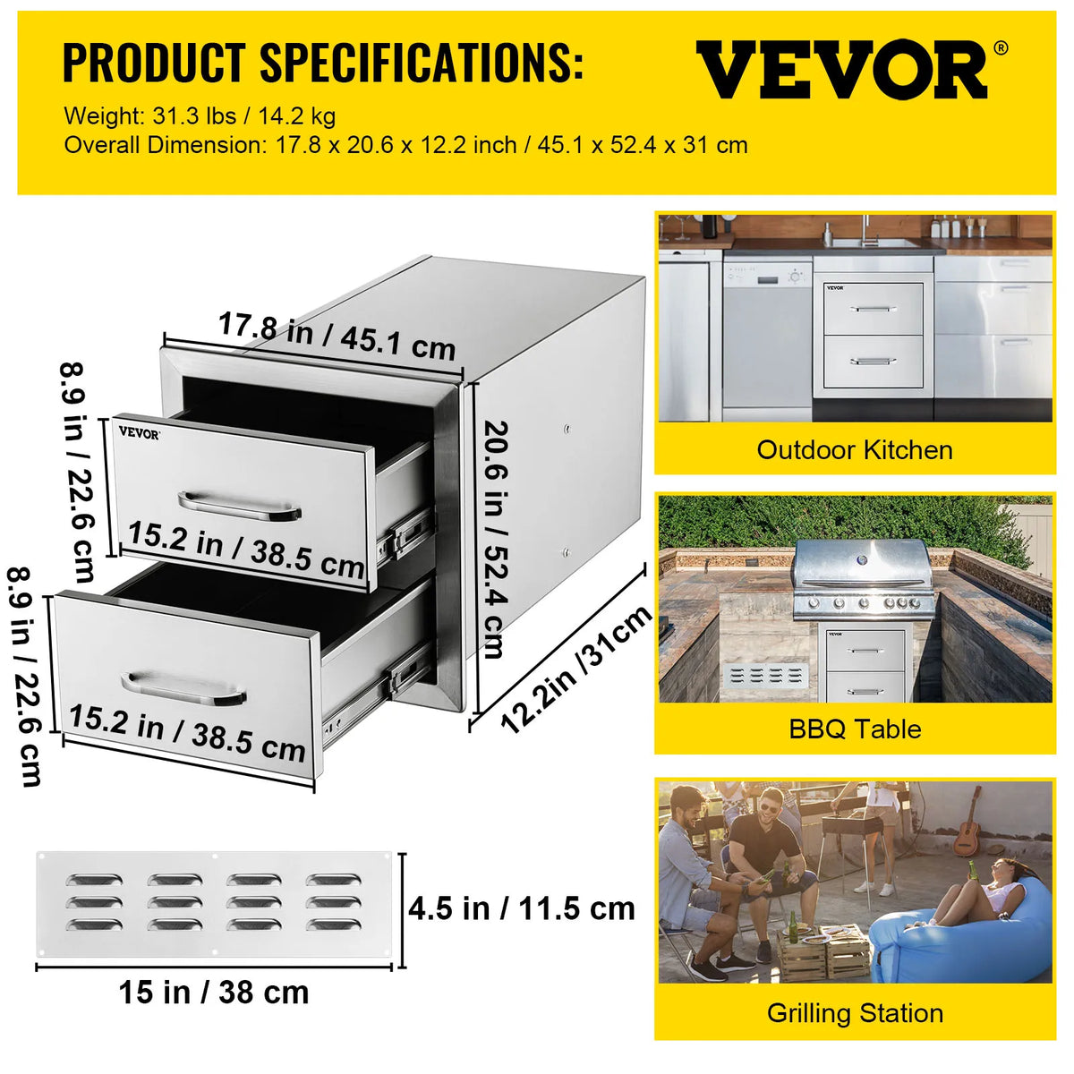 SucceBuy Stainless-Steel Outdoor BBQ Kitchen Drawers