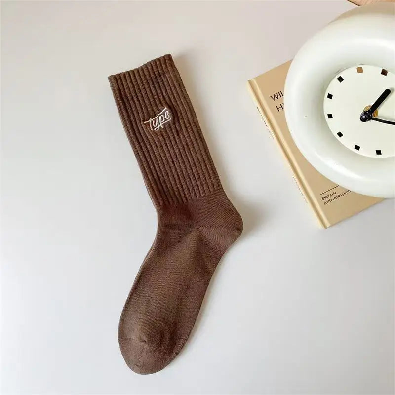 6 pairs of mid length socks for men versatile in all seasons sweat absorbing letter sports simple  comfortable casual socks Whispering Desires Shoppe
