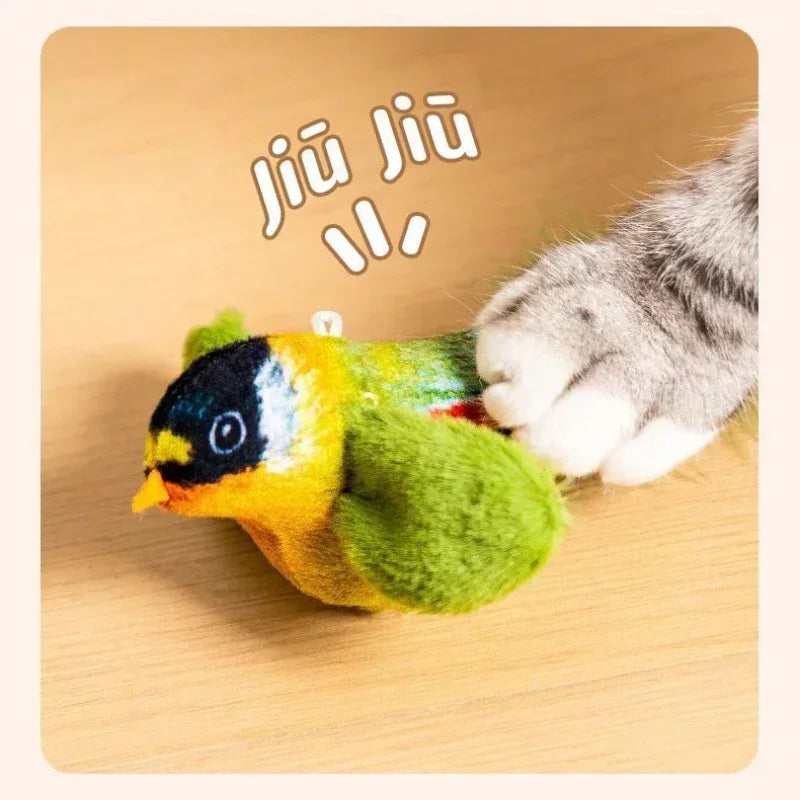 Wall-Mounted Sound-Activated Plush Bird Cat Toy
