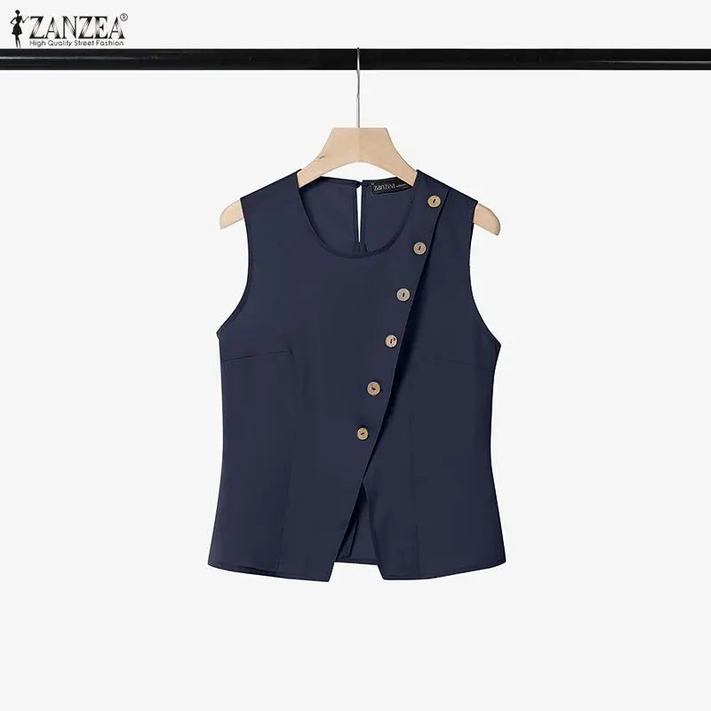 ZANZEA Sleeveless Button Blouse & Pants Set