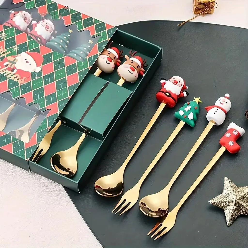 Christmas Dessert Fork & Spoon Sets