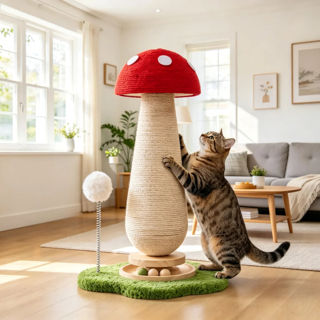 Mushroom or Carrot Cat Scratching Post with Ball Toy