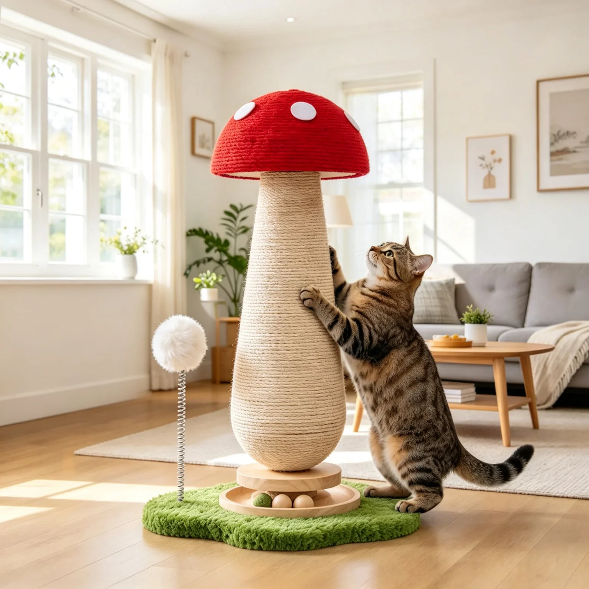 Mushroom or Carrot Cat Scratching Post with Ball Toy