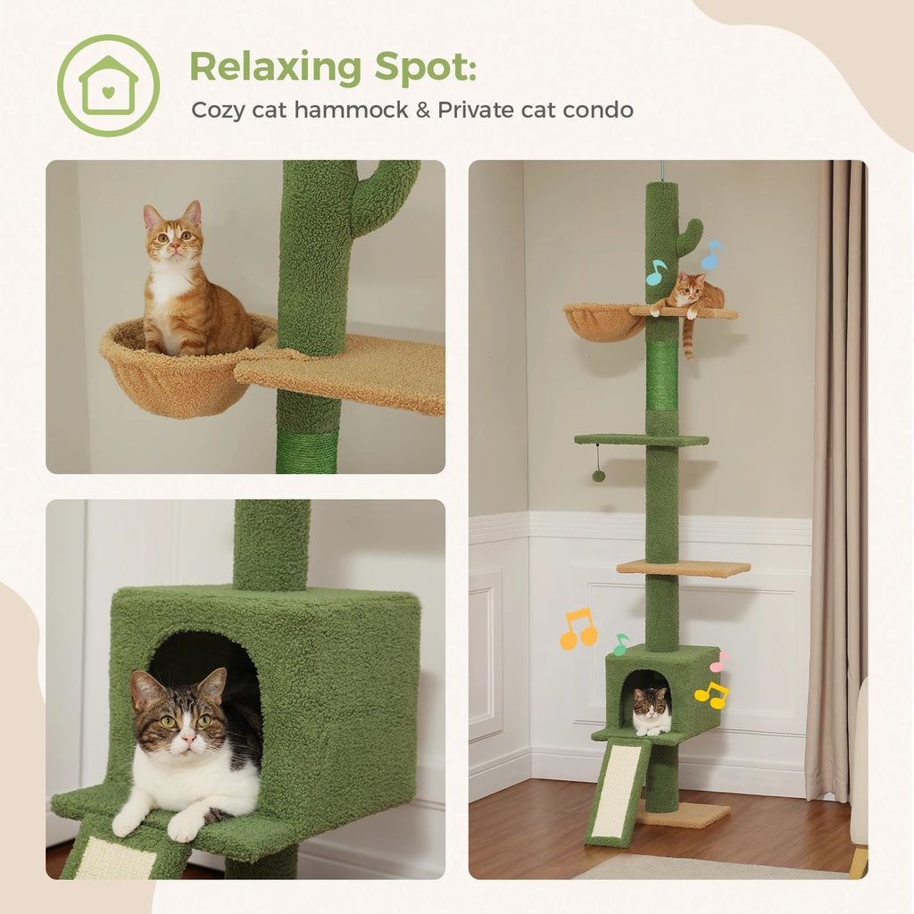 Cactus Cat Tree Floor to Ceiling Cat Tower with Sisal Scratching Post,Comfortable Hammock for Multi-Cat Homes,Cat Accessories Whispering Desires Shoppe
