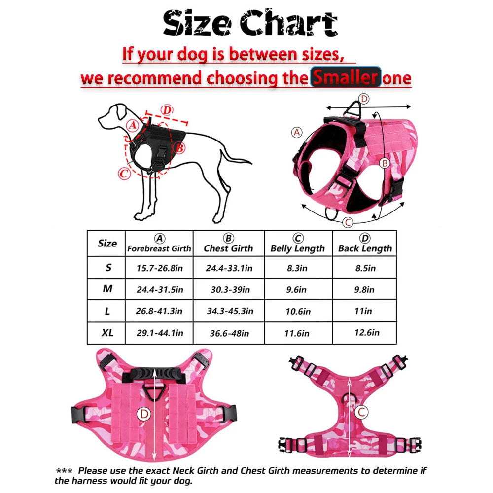 Pink Camouflage Adjustable Tactical Dog Harness
