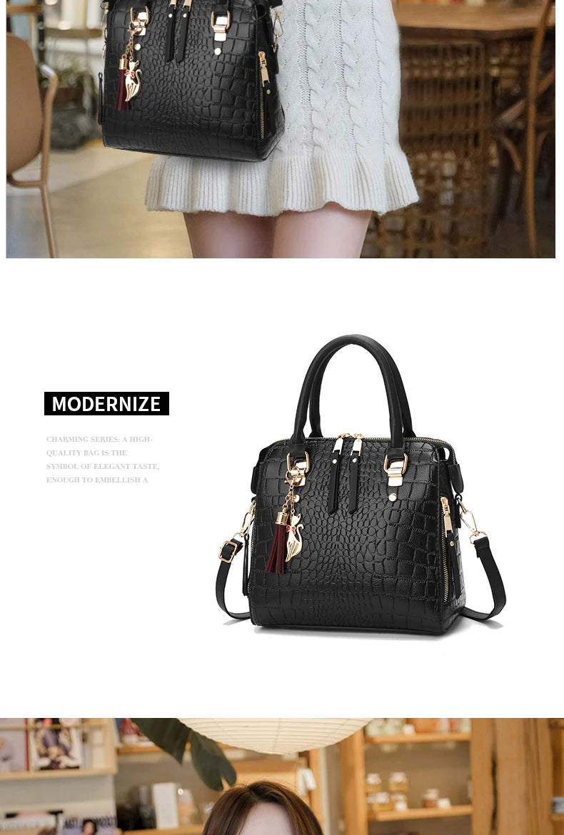 Women's Crocodile-Embossed PU Tote Bag