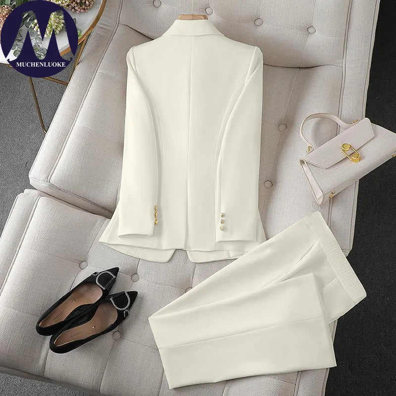 Women's Double-Breasted Blazer and Wide-Leg Pants Set
