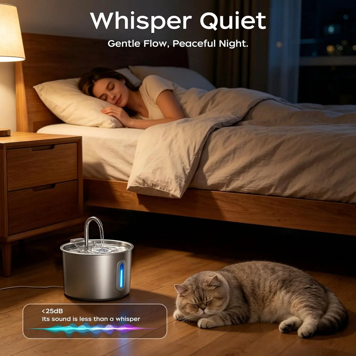 Cat Water Fountain Stainless Steel: 74oz/2.2L Cat Fountain for Drinking Pet Water Fountain for Cats Inside - Quiet Cats Water Bowl Dispenser - Kitty Drinking Fountains - for Pets& Small Animals Whispering Desires Shoppe