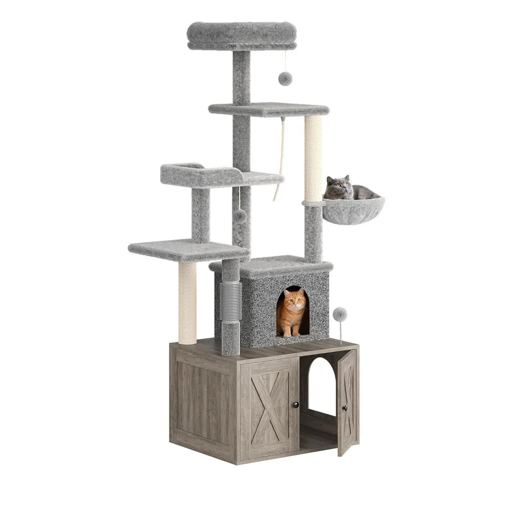 Three-in-One Cat Tree with Litter Box Cabinet