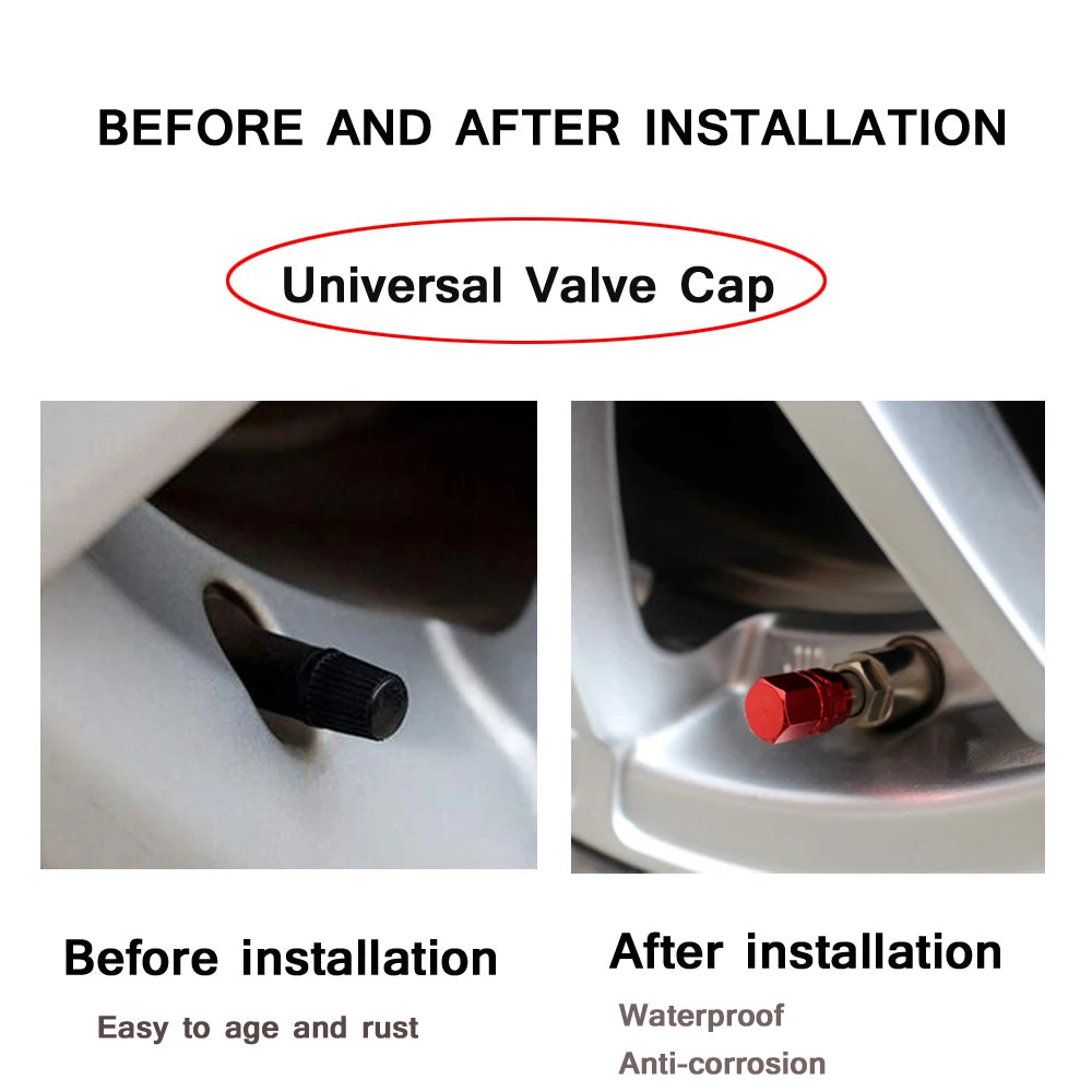 Aluminum Tire Valve Caps with Rubber Seals – Set of 4