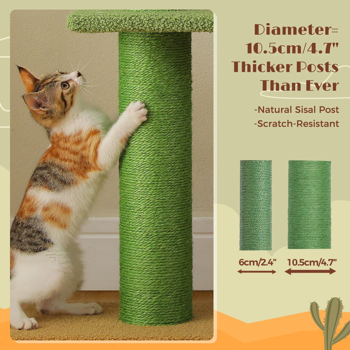 Cactus Cat Tree Floor to Ceiling Cat Tower with Sisal Scratching Post,Comfortable Hammock for Multi-Cat Homes,Cat Accessories Whispering Desires Shoppe