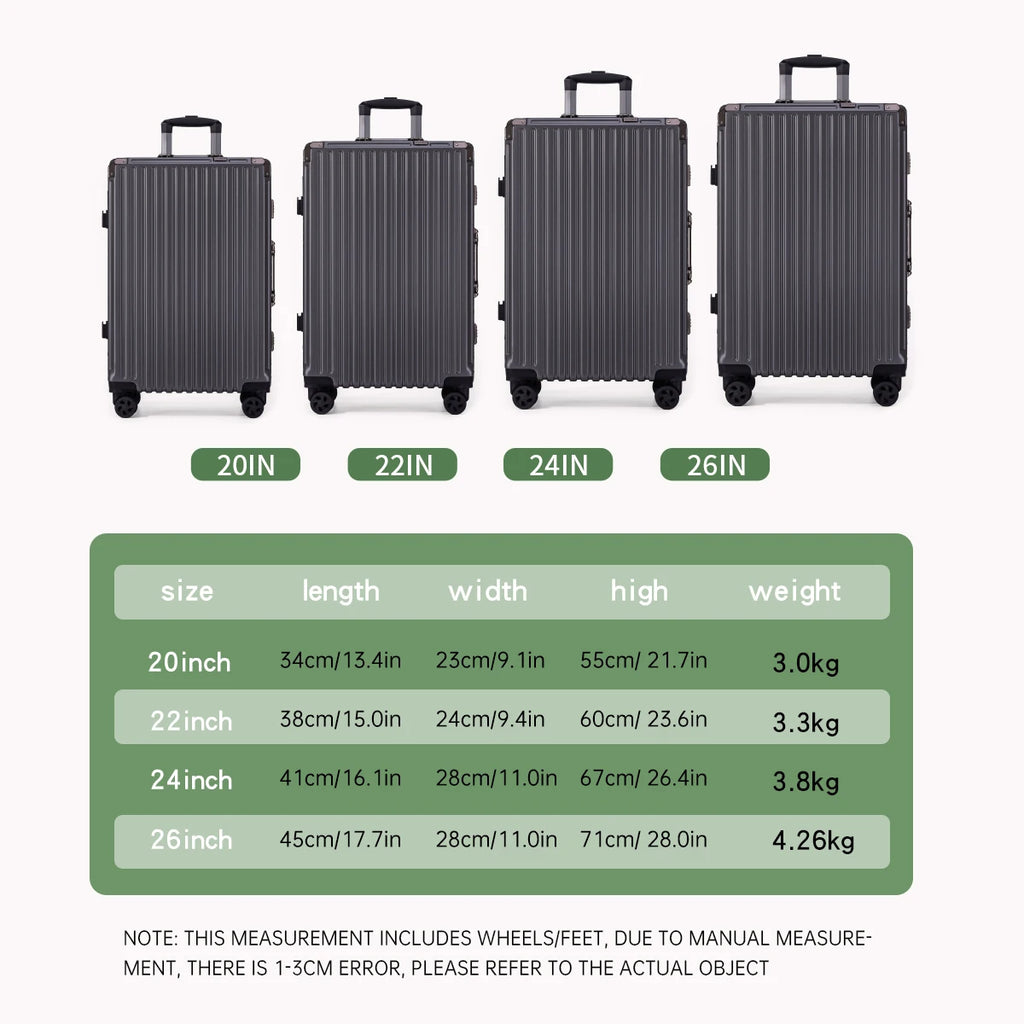 Trolley Luggage 20 24 26 28" Aluminum Frame Rolling Luggage Case USB Travel Suitcase on Wheels Combination Lock Carry on Luggage Whispering Desires Shoppe