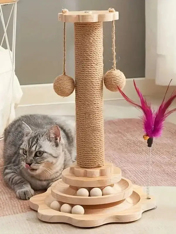 Wooden Cat Scratching Board with Rotating Platform