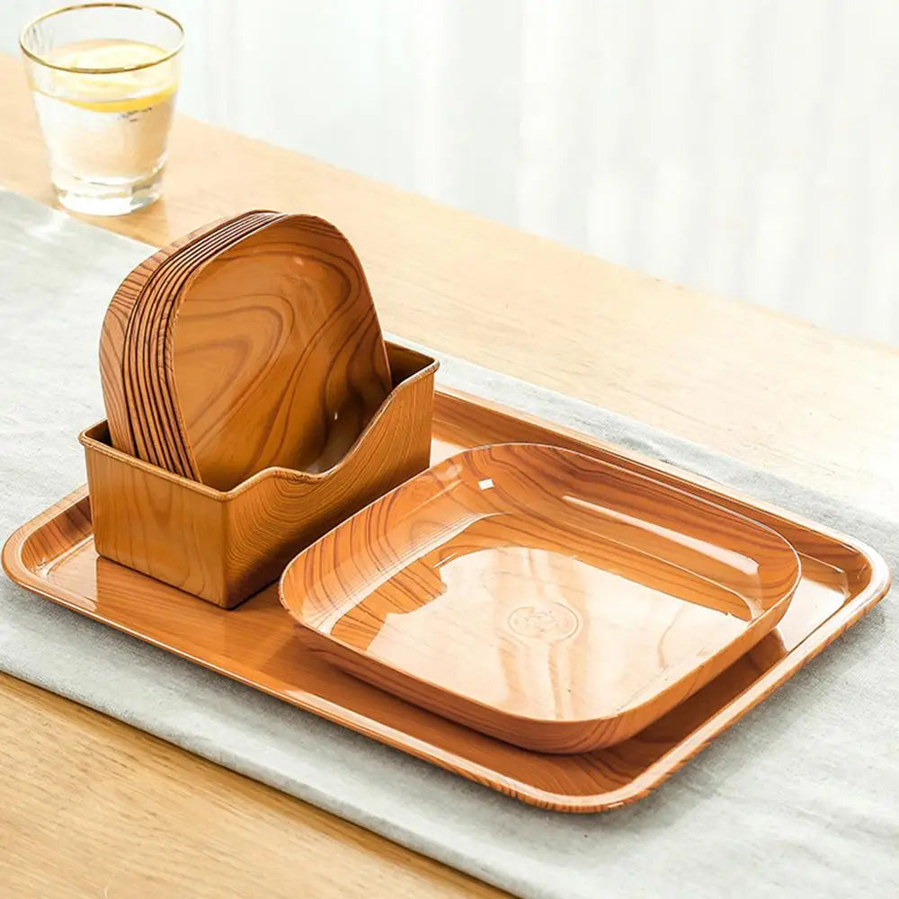Wood-Grain PP Square Plates — Assorted Packs