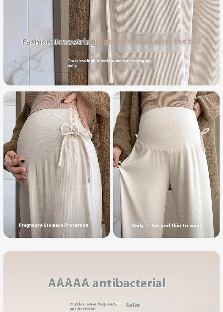 Maternity Trousers Spring and Autumn Outside Wear New Summer Petite Casual Drawstring Straight Wide Leg Trousers Maternity Wear Whispering Desires Shoppe