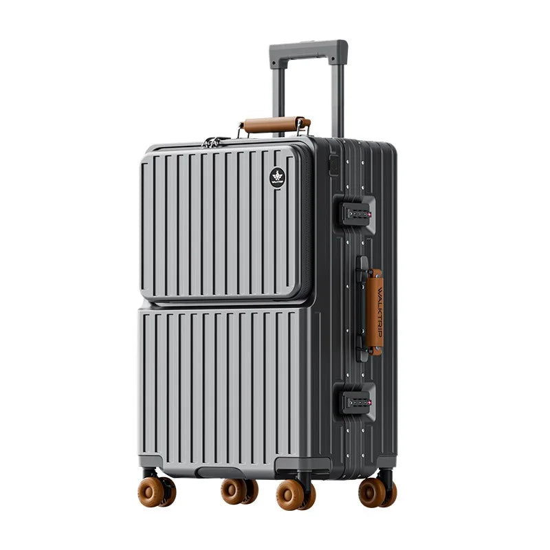 Front Opening Suitcase PC Material with Aluminum Frame TSA Lock Cup Holder Charging Port Colorful Wheels Travel Rolling Luggage Whispering Desires Shoppe