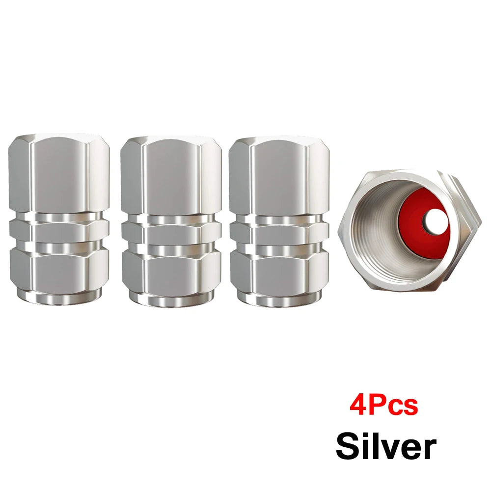 Aluminum Tire Valve Caps with Rubber Seals – Set of 4