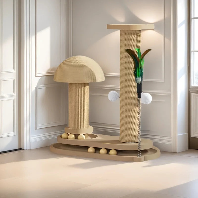 Interactive Cat Scratching Tower with Ball Track