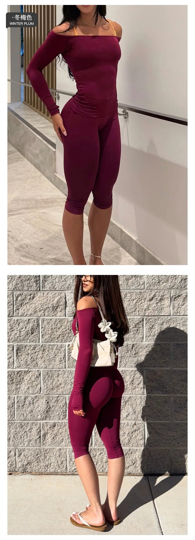 Women's Slash-Neck Top and Cropped Pants Set