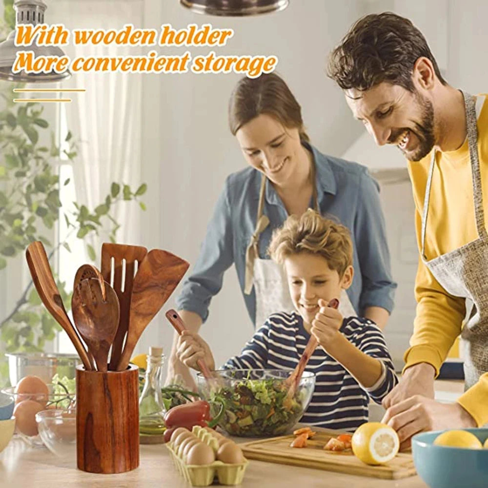 Teak Wood Cooking Utensils — Assorted Sets
