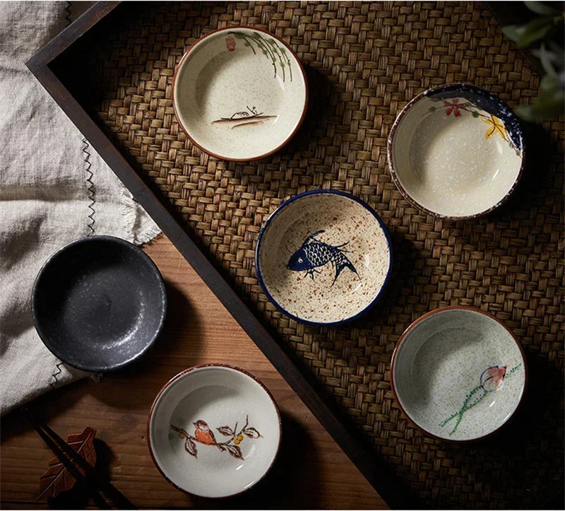 Flower and Bird Ceramic Sauce Dish — 9.5 cm