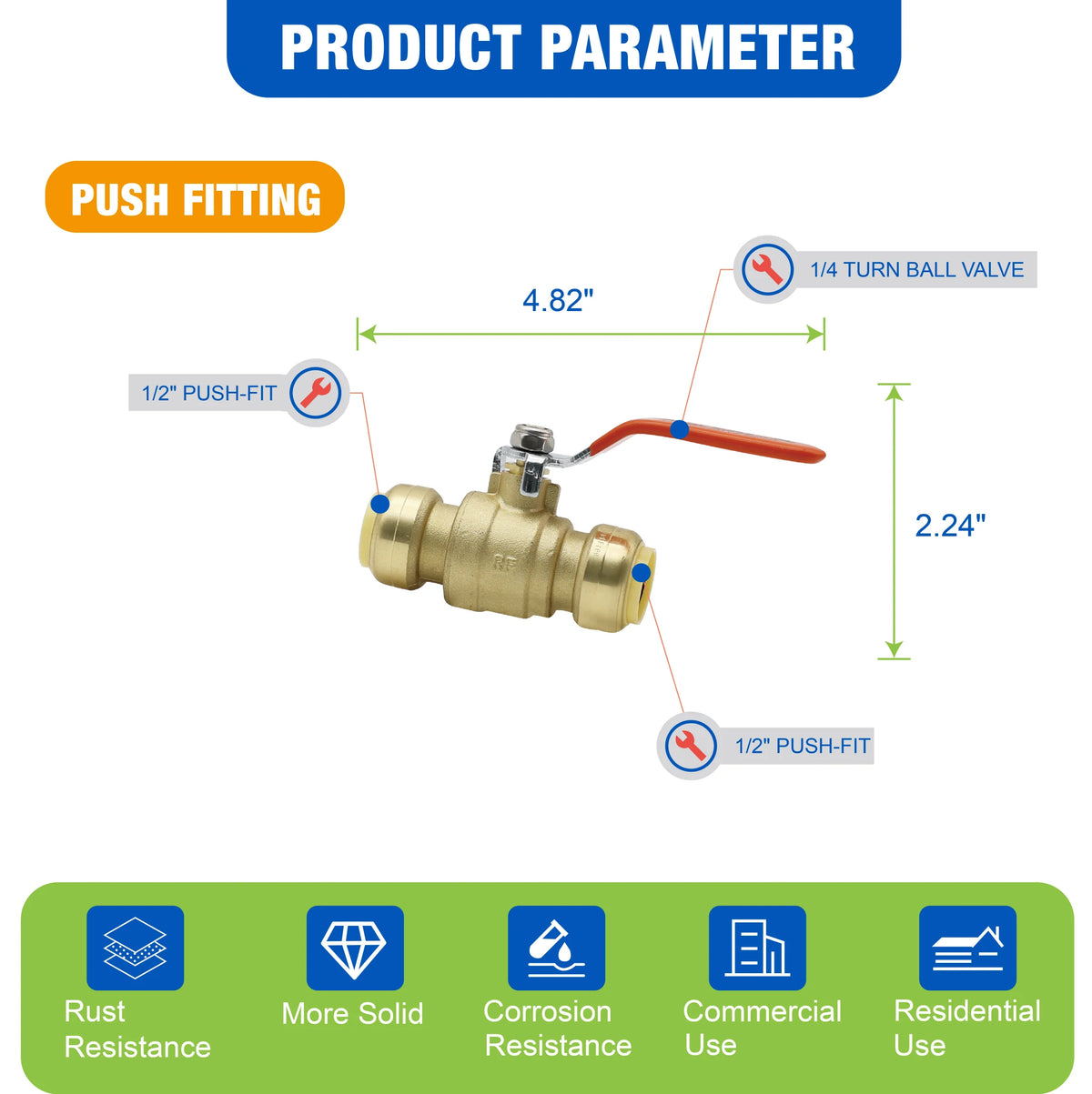KING SMART 1/2" Push-Fit Full Port Ball Valve