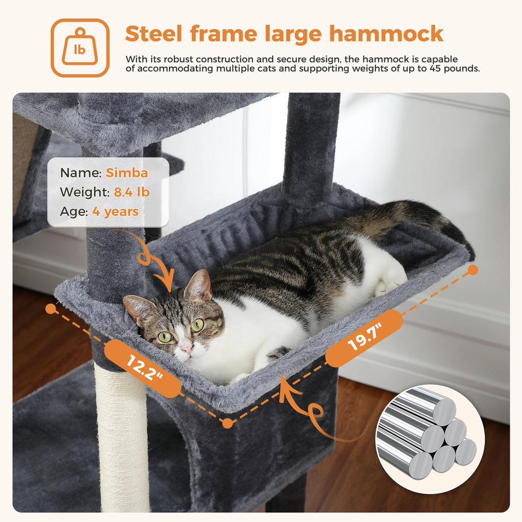 Multi-Level Cat Tree with Scratching Posts, Cozy Condo, Hammock, Large Cat Tower for Indoor Cats, Cat Scratching Board, Cat Toys Whispering Desires Shoppe