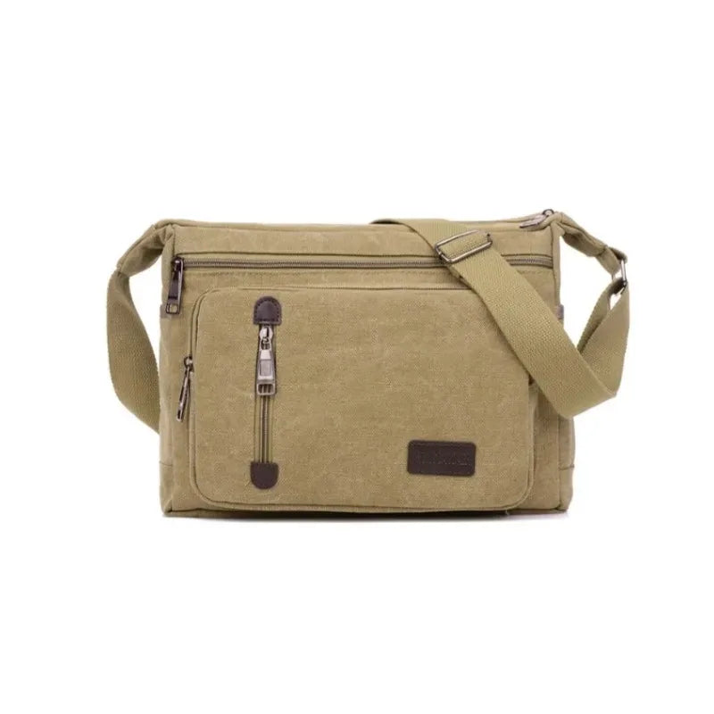 Unisex Canvas Multi-Pocket Crossbody Satchel