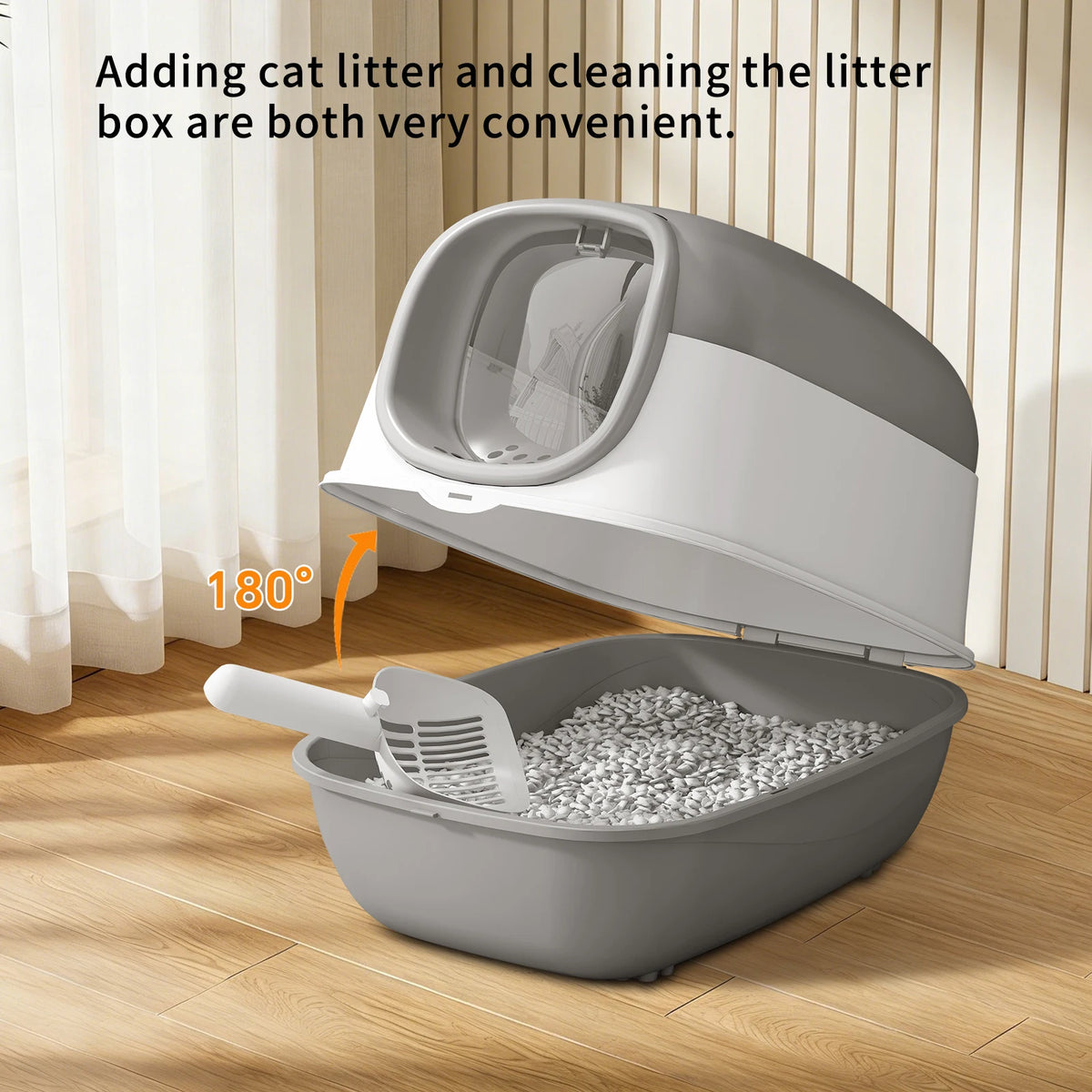 Switchable Open/Semi-Enclosed Cat Litter Box, Extra Large Jumbo Size for Multi-Cat Households, Splash-Proof and Anti-Tracking, Dual-Mode Over-the-Top Litter Pan, Low-Entry for Easy Cleaning, Suitable for Cats of Different Siz Whispering Desires Shoppe