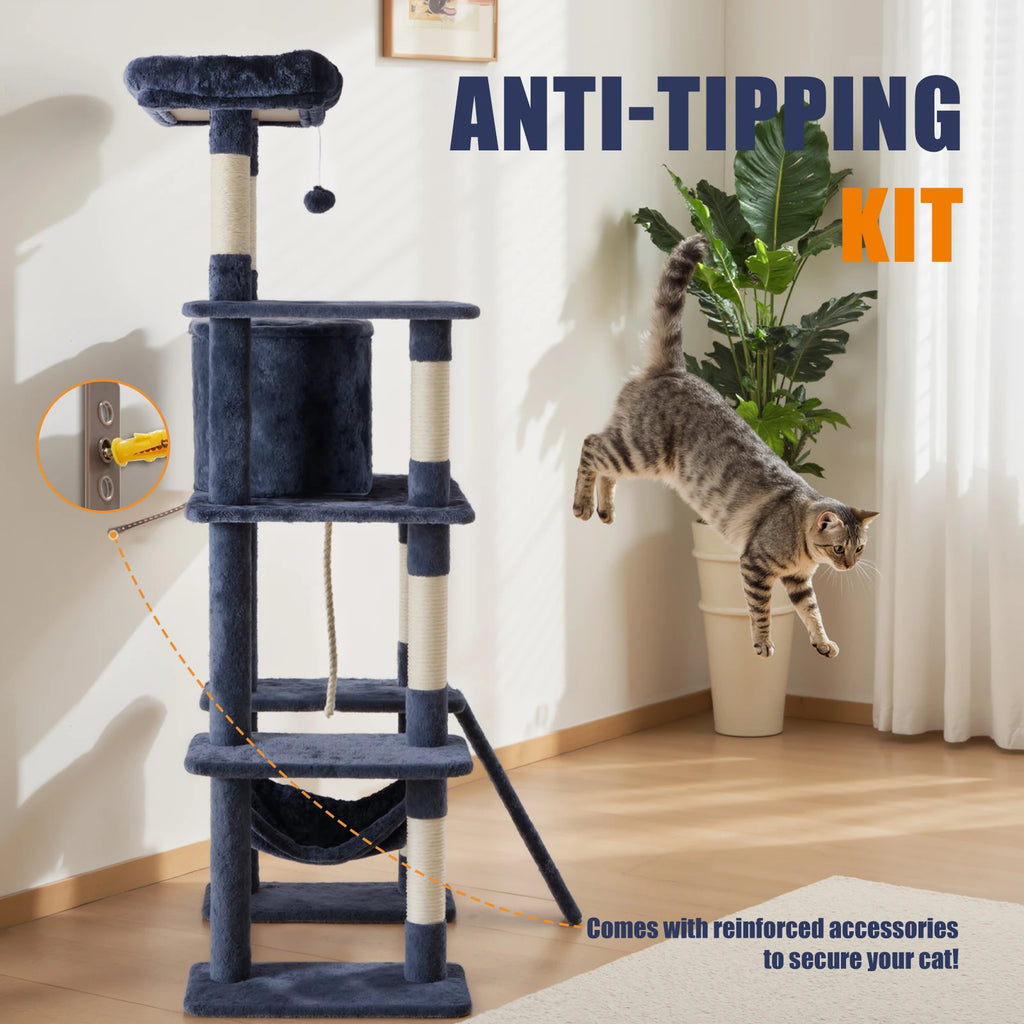 MCQ 63IN Cat Tree Tower Natural Sisal Scratching Posts Multi Level Cat Climbing Tower with Condo Pet House for Indoor Cats Whispering Desires Shoppe