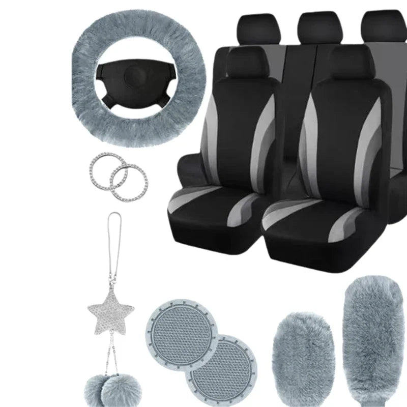 Striped Polyester Car Interior Cover Set – 17 Pieces