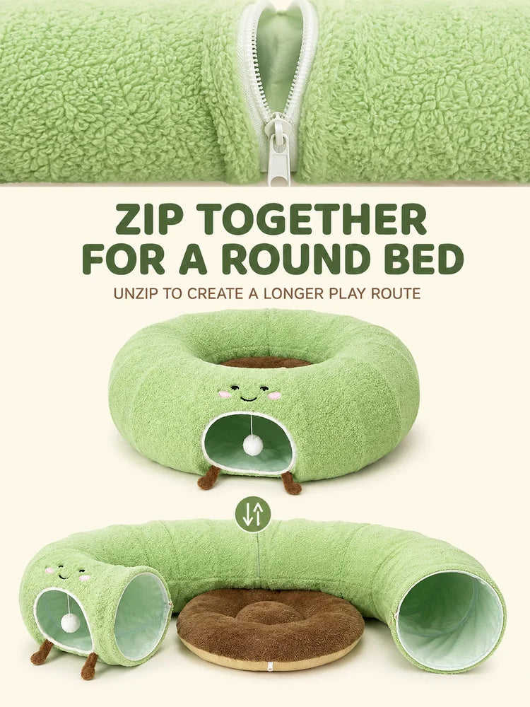 Convertible Plush Cat Tunnel & Donut Bed