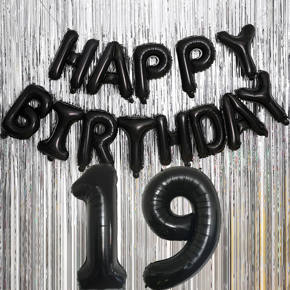 Black Number & Happy Birthday Foil Balloon Set