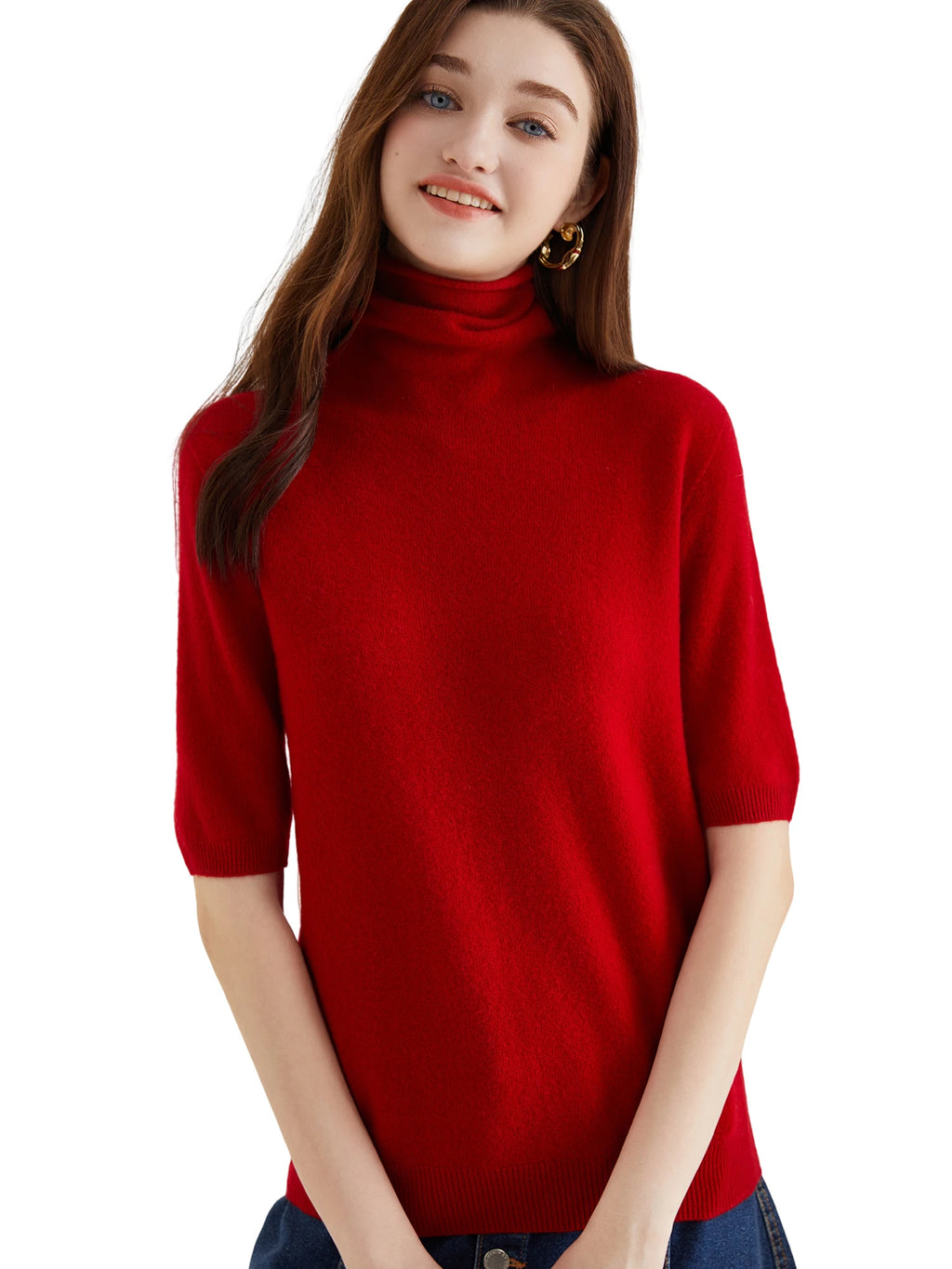 Women's Knit Tops Short Sleeve Fashion Women Sweaters New 100% Merino Wool Knitwears Vintage Sweater Turtleneck Pullover Clothes Dsers