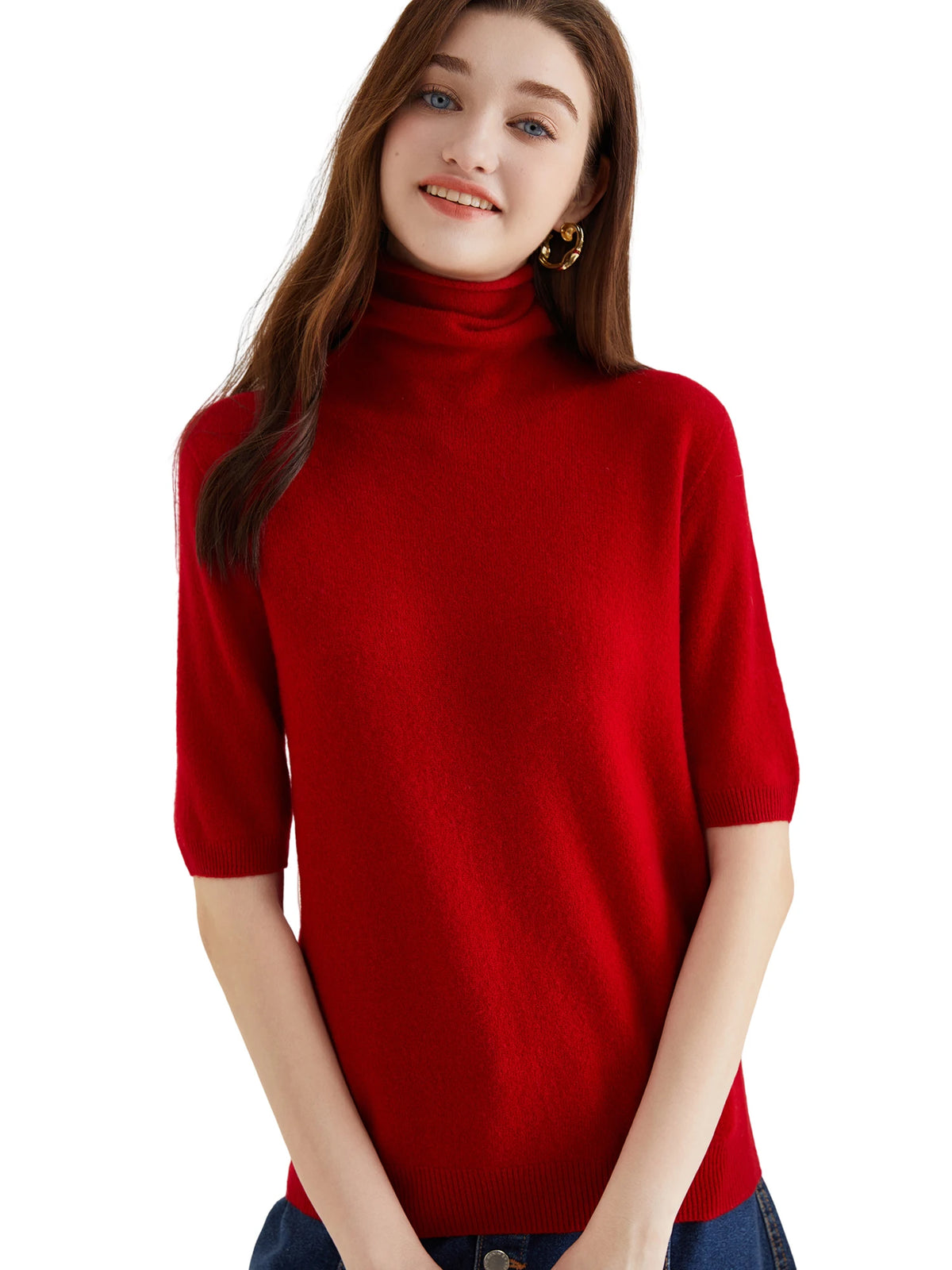 Women's Knit Tops Short Sleeve Fashion Women Sweaters New 100% Merino Wool Knitwears Vintage Sweater Turtleneck Pullover Clothes Dsers