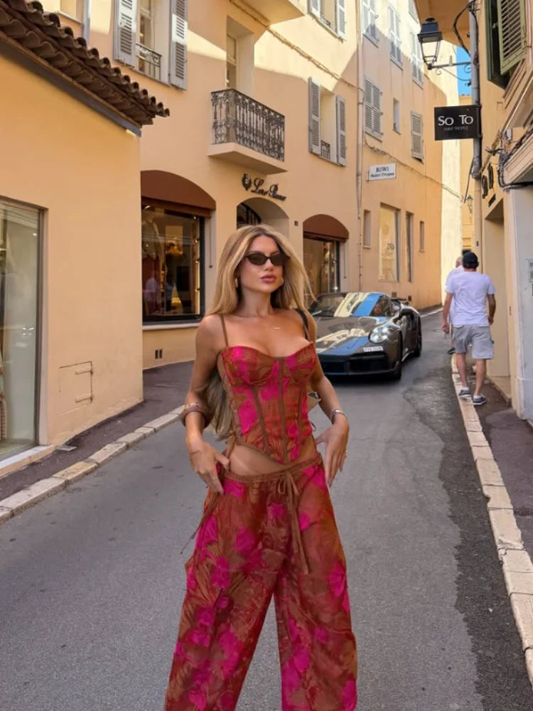 Women's Floral Top and Wide-Leg Pants — Separates or Set