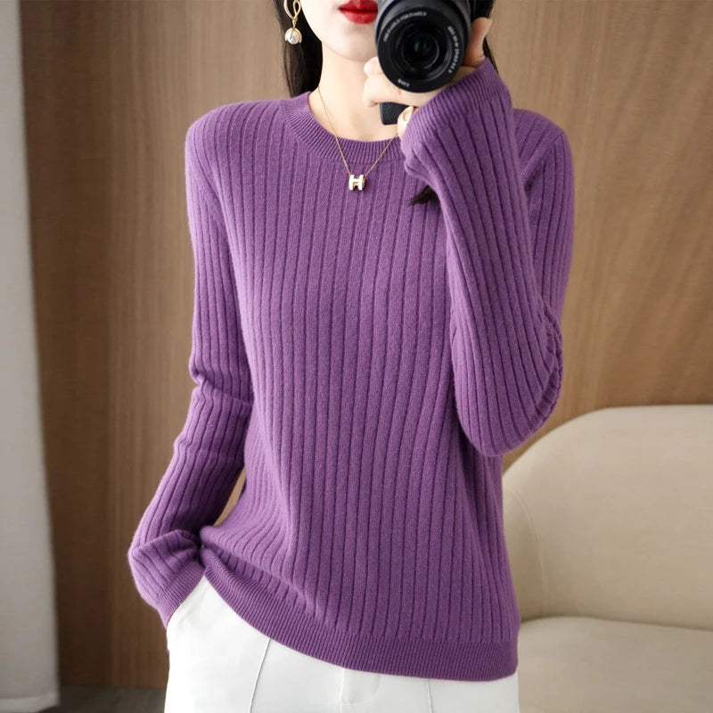 Women's Long-Sleeve Round-Neck Knit Pullover