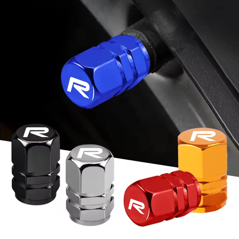 Aluminum R-Emblem Tire Valve Caps – Set of 4