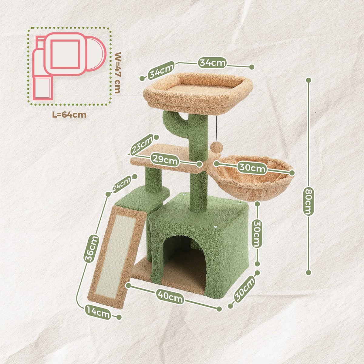 Compact Cat Tree with Removable Perch & Hammock