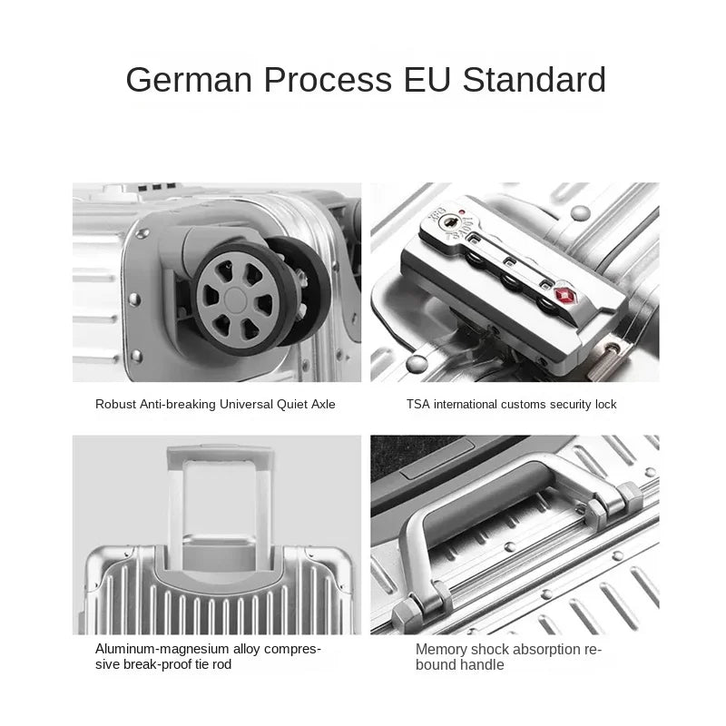 100% Aluminum Magnesium alloy Suitcase TSA Lock Metal Boardable Luggage Trolley Case Classic Glossy and Frosted Travel Suitcase Whispering Desires Shoppe