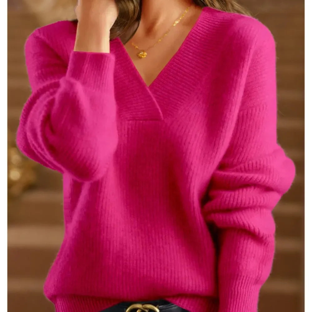Women's Loose V-Neck Long-Sleeve Sweater