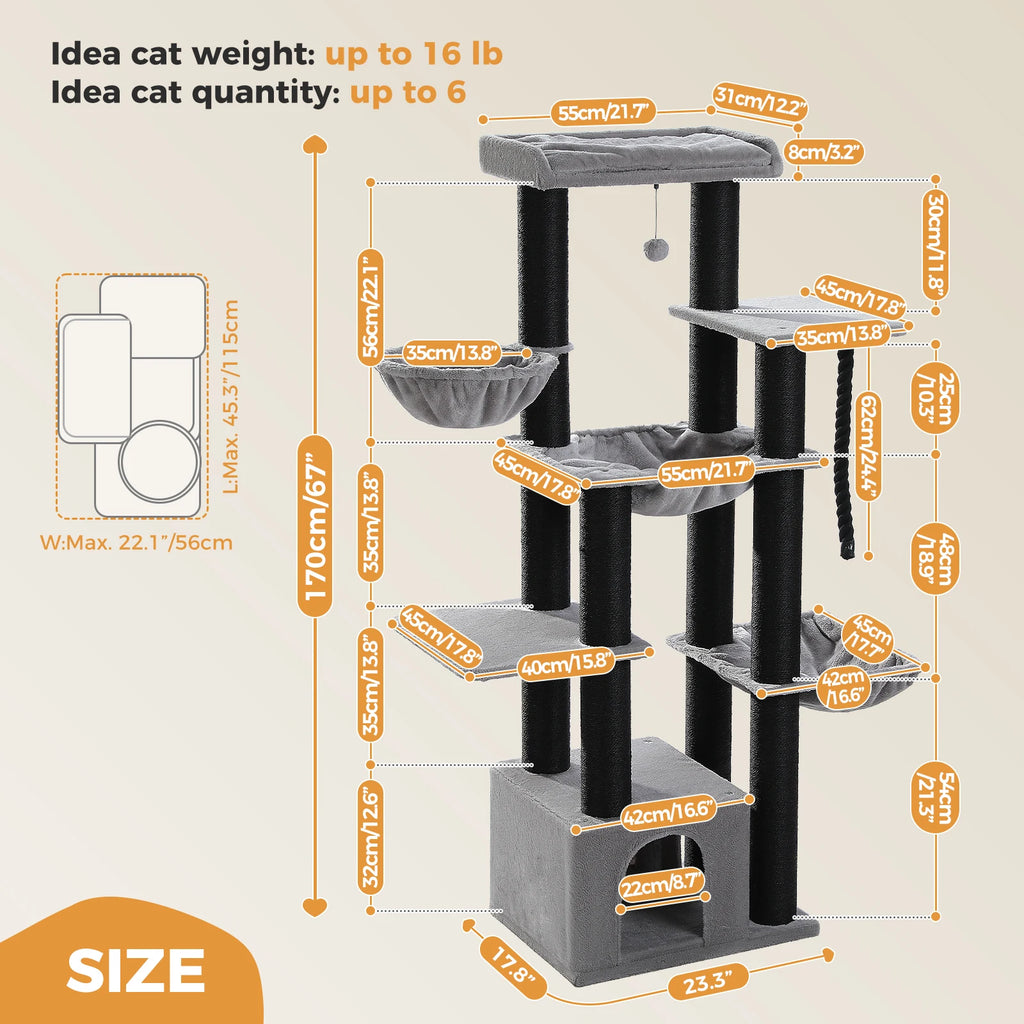 Large Cat Tree for Big Cats Robust Cat Tower with Several Levels Cat House Climbing Tree with Hammock 11 Sisal Posts Large Perch Whispering Desires Shoppe