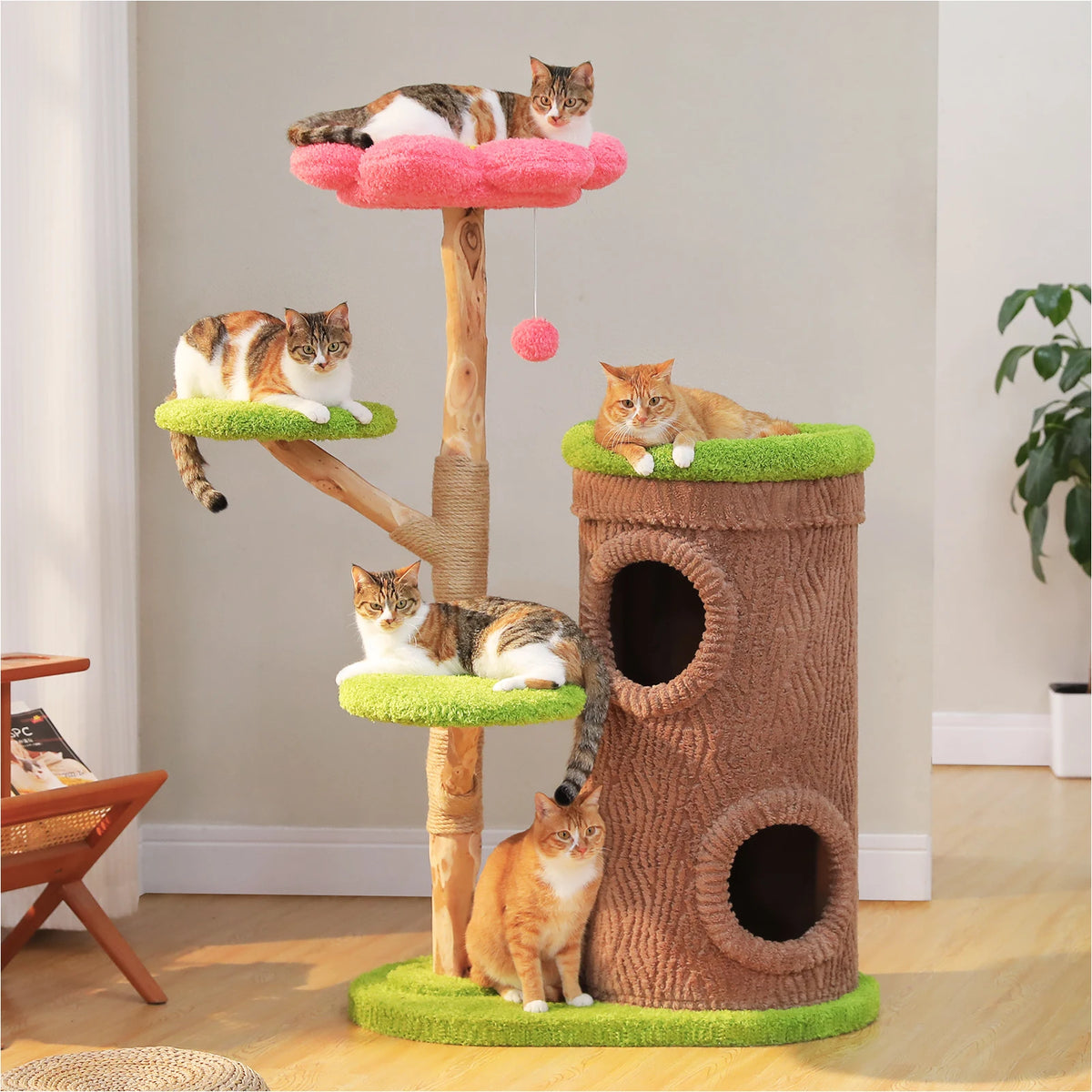 Large Cat Tree with Multiple Condos & Flower Bed
