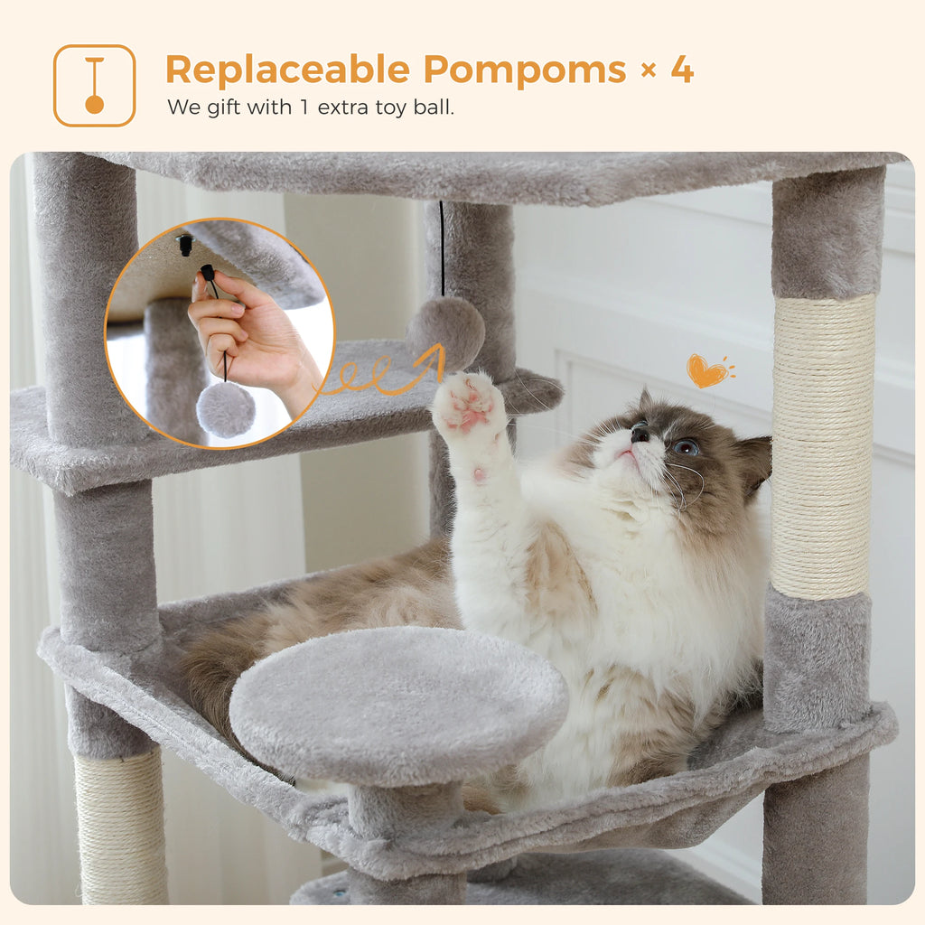 184cm Cat Tree with Hammock, Condo & Scratching Posts