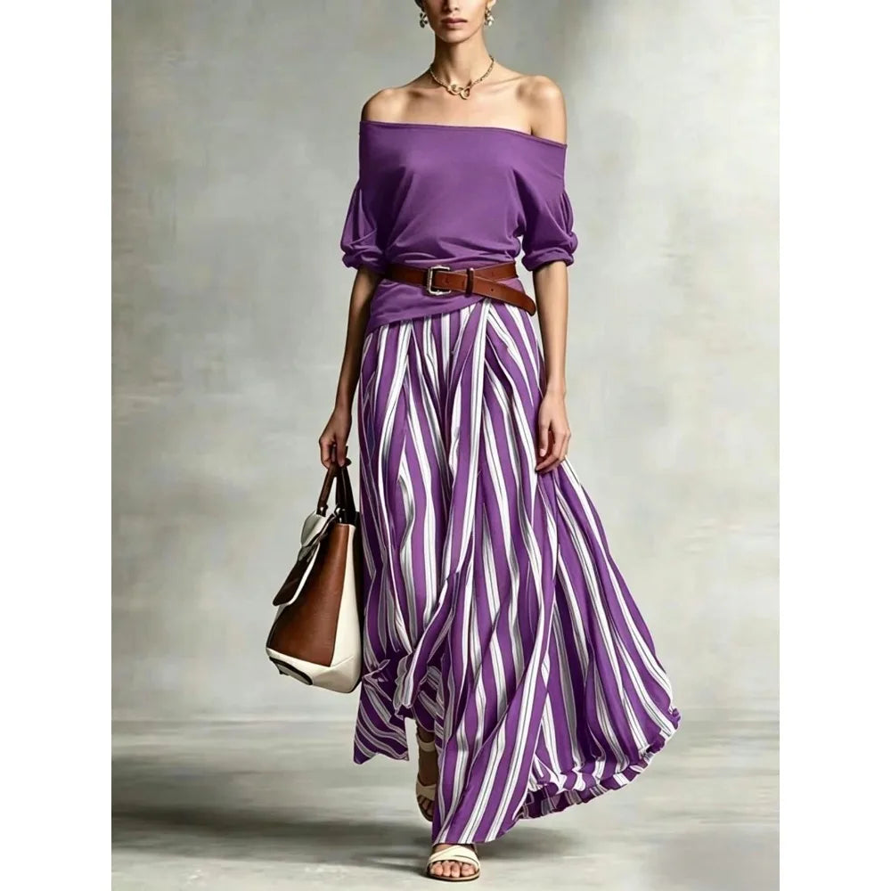 Off-Shoulder Puff-Sleeve Top & Maxi Skirt Set