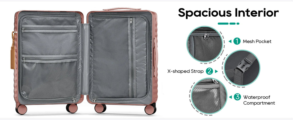 20 inch Front-opening Carry-on Luggage Suitcase with Cup Holder, TSA Lock, Spinner Wheels Whispering Desires Shoppe