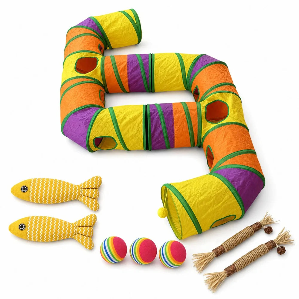 Zoe Double E-Shaped Cat Tunnel Maze with Toys