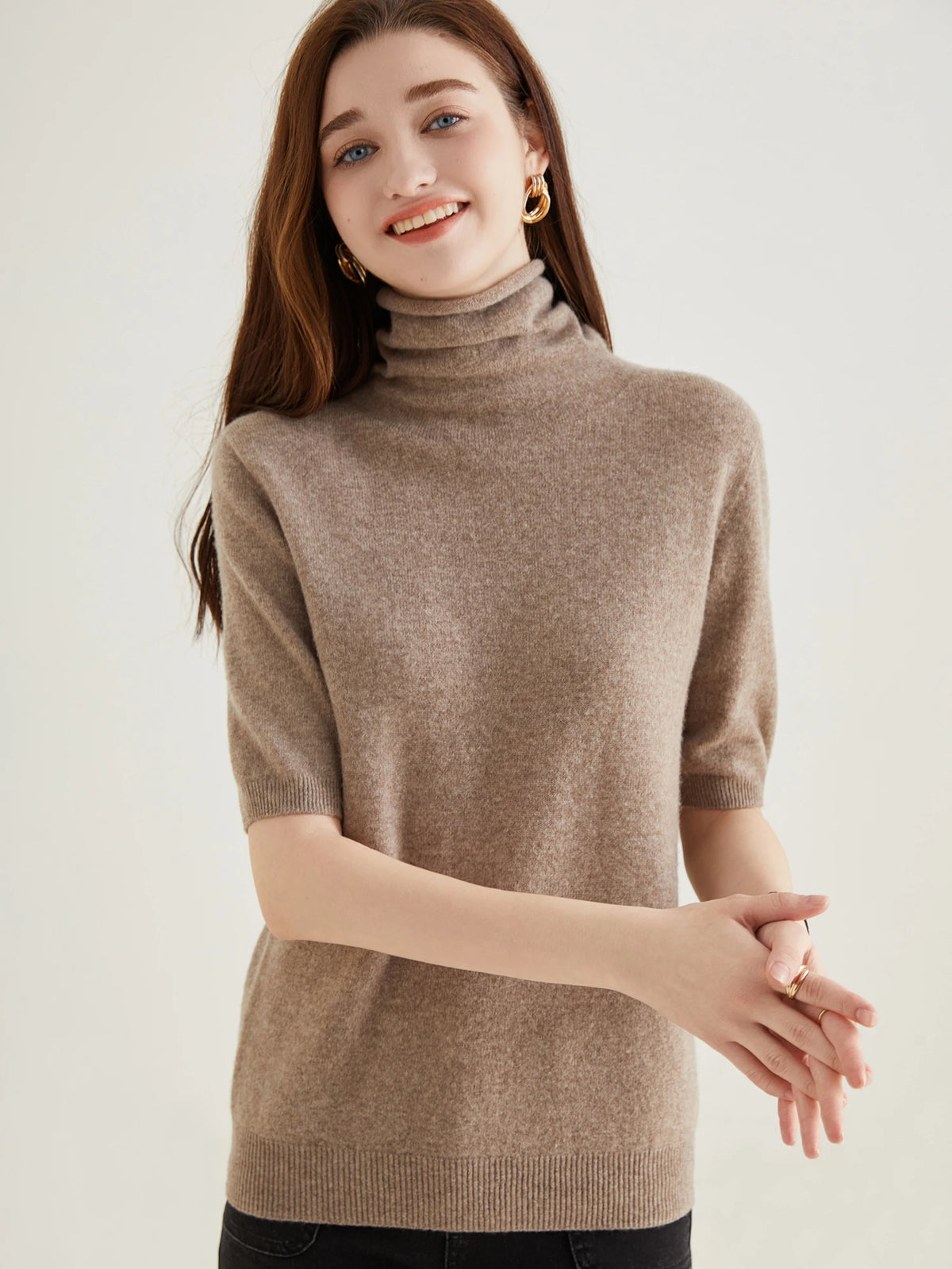 Women's Knit Tops Short Sleeve Fashion Women Sweaters New 100% Merino Wool Knitwears Vintage Sweater Turtleneck Pullover Clothes Dsers