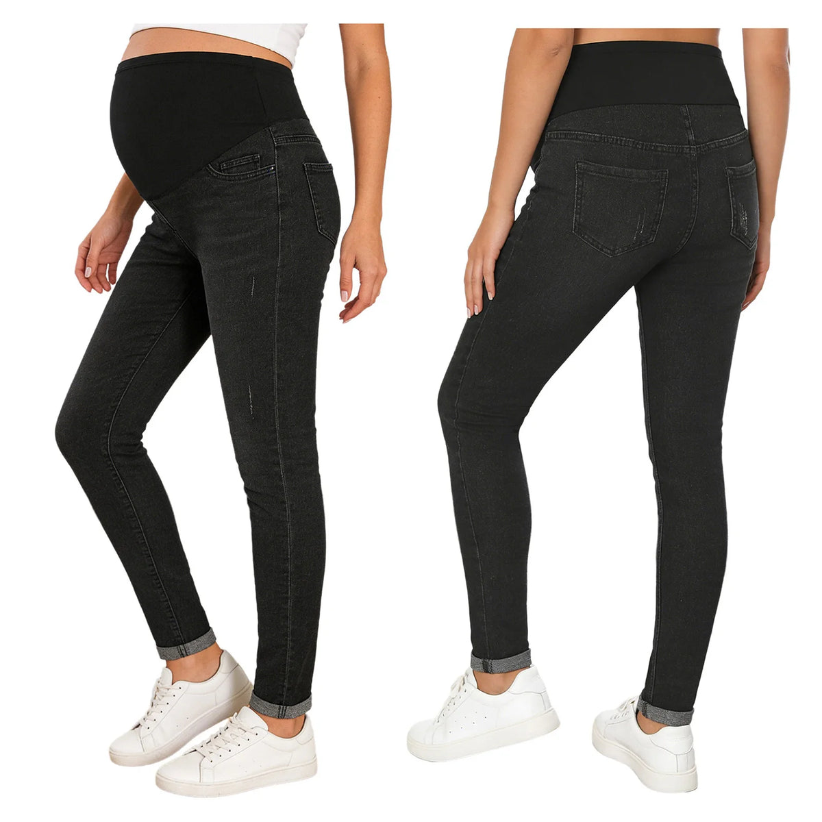 Pregnant Women Jeans High Waist Support Belly Maternity Hip Lifting Elastic Denim Pants Shorts for Daily Work Street Loungewear Whispering Desires Shoppe