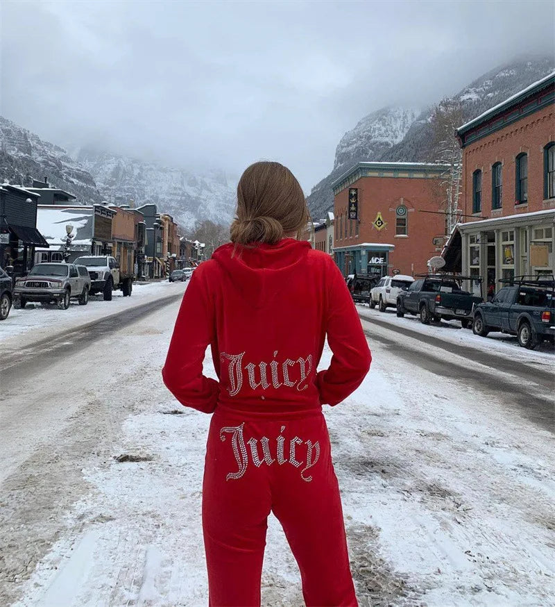 Women's Velvet-Look Embellished Hoodie and Pants Set
